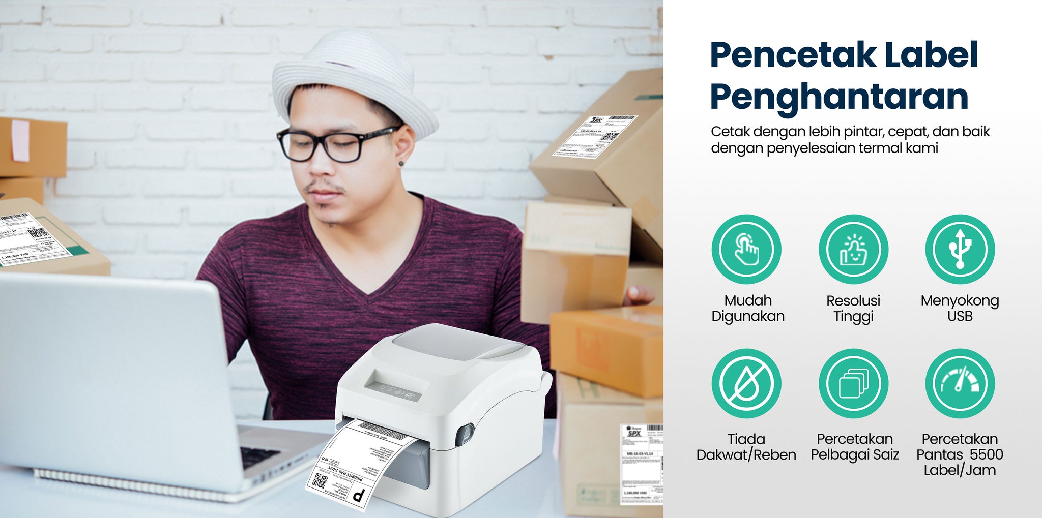 Pencetak Termal Bluetooth Waybill Barcode Penghantaran Label Bluetooth Pencetak AWB Pelekat Waybill A6