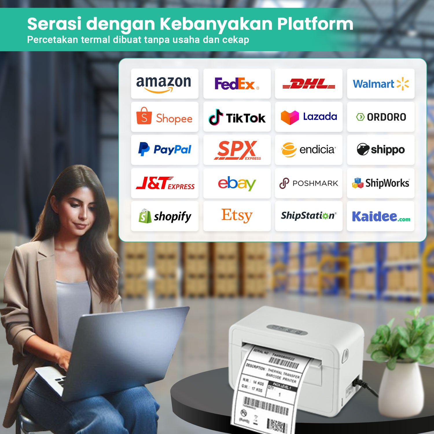 Pencetak Termal Bluetooth Waybill Barcode Shipping Label Consignment Note