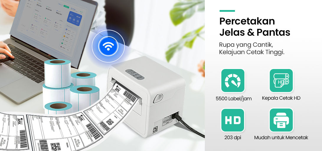 Pencetak Termal Bluetooth Waybill Barcode Shipping Label Consignment Note