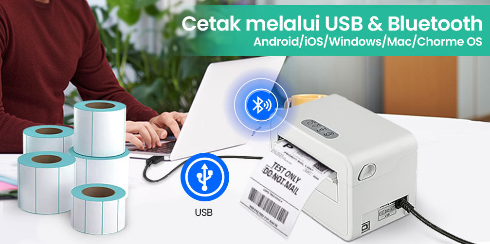 Pencetak Termal Bluetooth Waybill Barcode Shipping Label Consignment Note