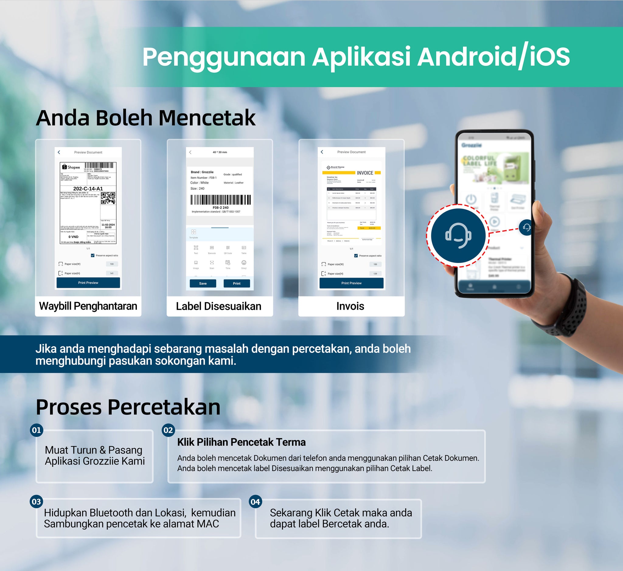 Pencetak Termal Bluetooth Waybill Barcode Penghantaran Label Bluetooth Pencetak AWB Pelekat Waybill A6