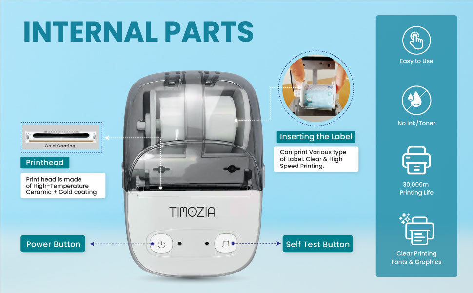 Pencetak Label Thermal, Pencetak Mini Label Bluetooth | Pencetak Pelekat untuk Android/i0S/Windows/Chrom0S
