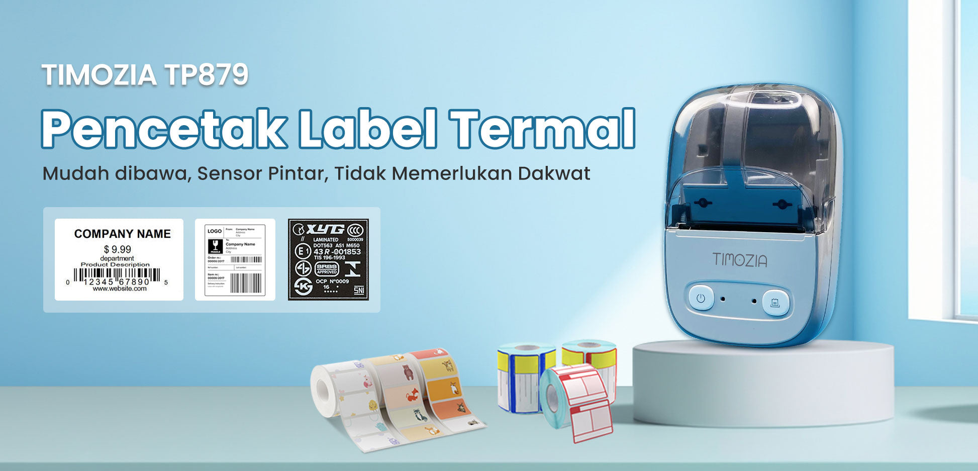 Pencetak Label Thermal, Pencetak Mini Label Bluetooth | Pencetak Pelekat untuk Android/i0S/Windows/Chrom0S
