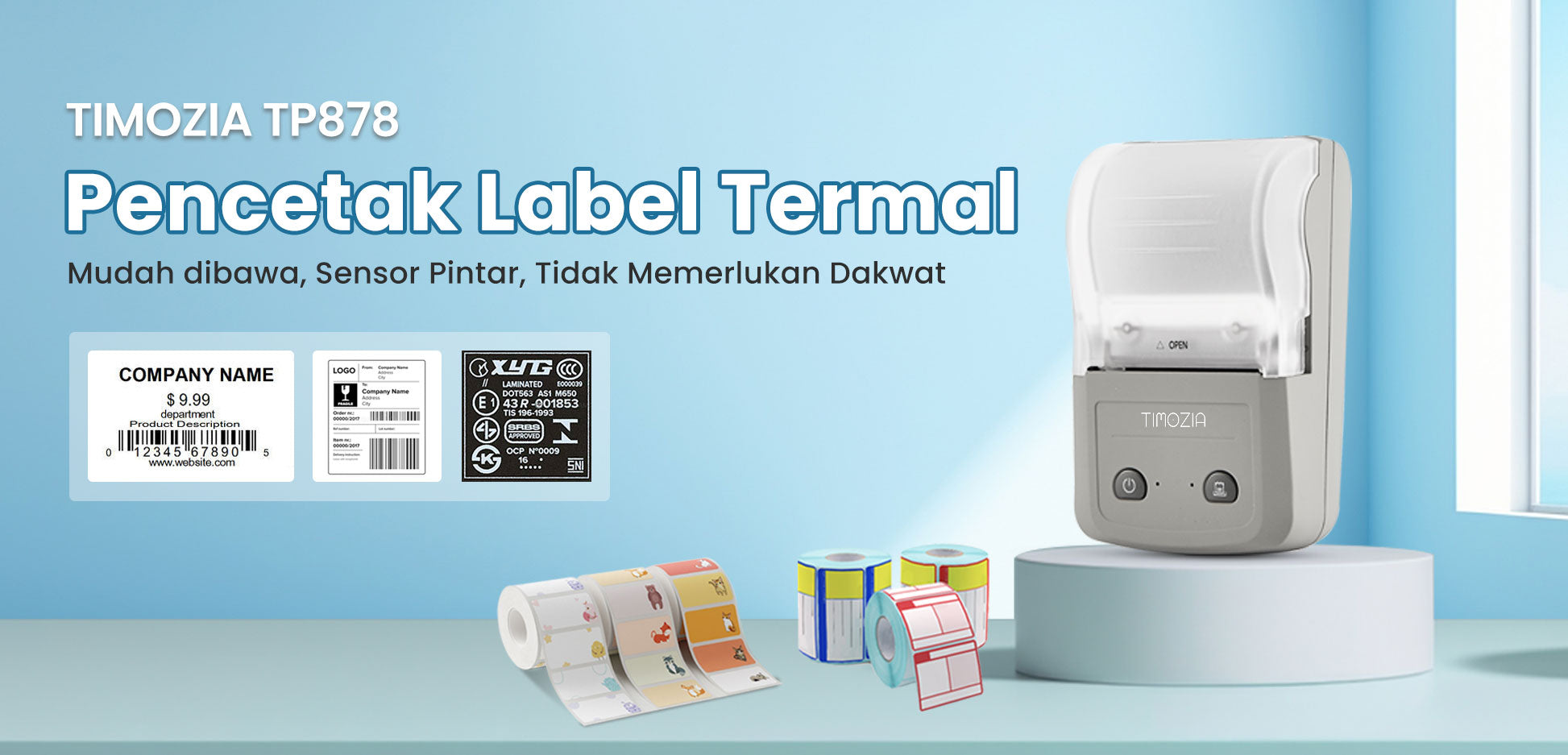 Pencetak Label Thermal, Pencetak Label Mini Bluetooth | Tag Harga, Pencetak Pelekat untuk Android/iOS/Windows/ChromOS