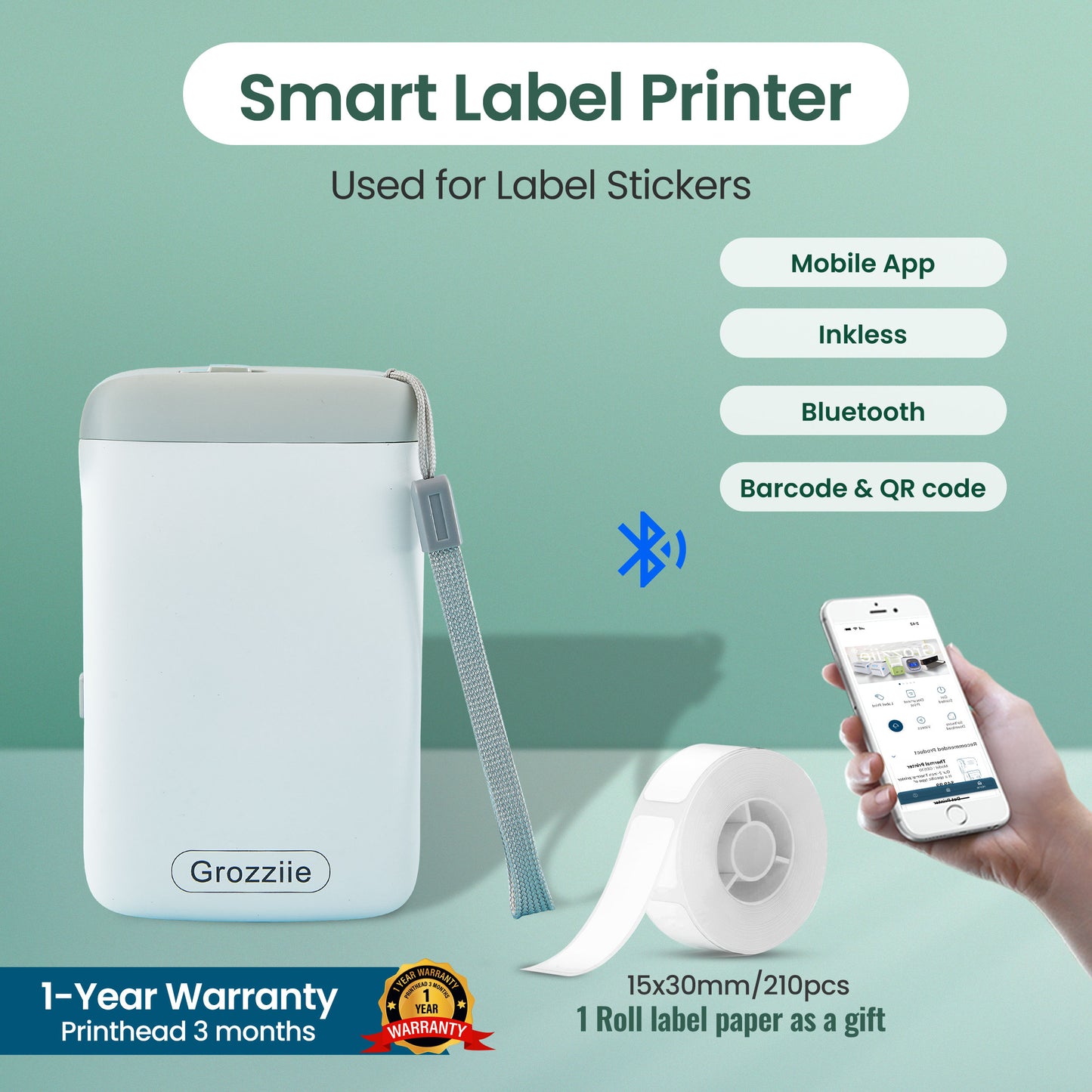 Mini Thermal Label Printer, Portable Bluetooth Thermal Tape Label Printer | Price Tag, Sticker Printer for Android